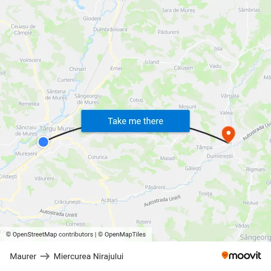 Maurer to Miercurea Nirajului map