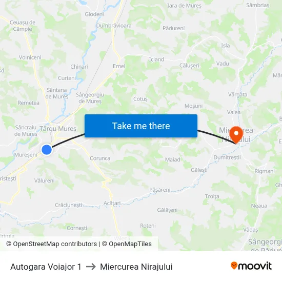 Autogara Voiajor 1 to Miercurea Nirajului map