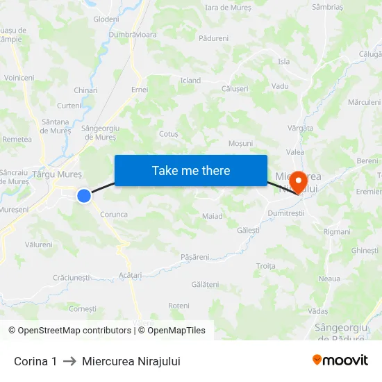 Corina 1 to Miercurea Nirajului map