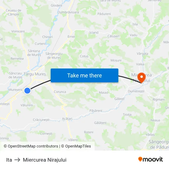 Ita to Miercurea Nirajului map