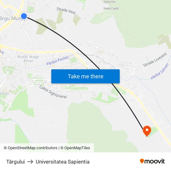 Târgului to Universitatea Sapientia map