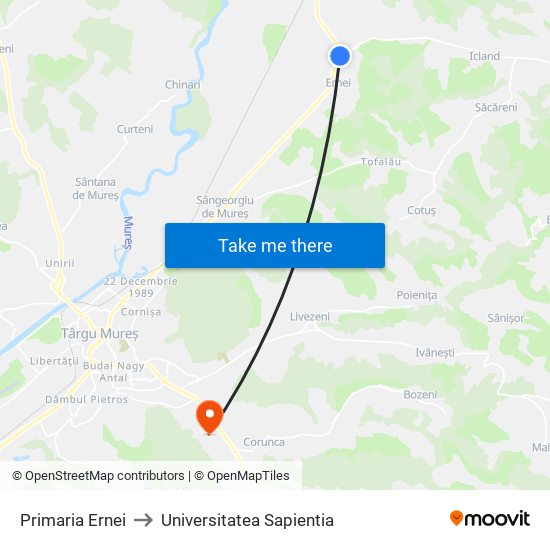 Primaria Ernei to Universitatea Sapientia map