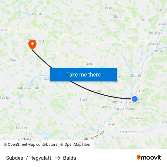 Subdeal / Hegyalatti to Balda map