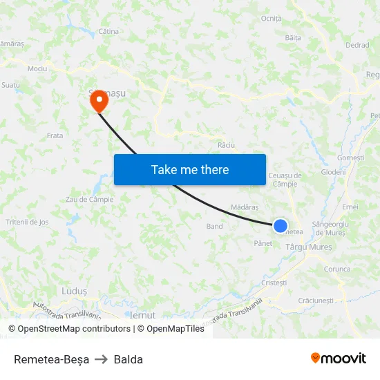 Remetea-Beșa to Balda map
