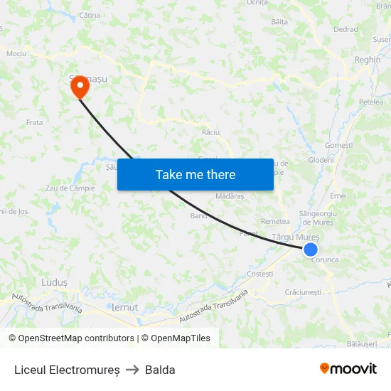 Liceul Electromureș to Balda map