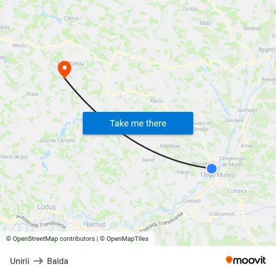 Unirii to Balda map