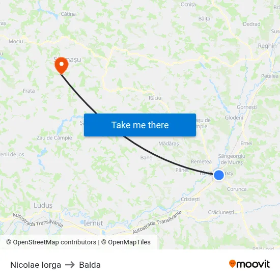 Nicolae Iorga to Balda map