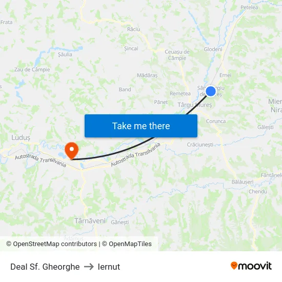 Deal Sf. Gheorghe to Iernut map