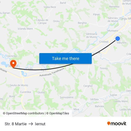 Str. 8 Martie to Iernut map