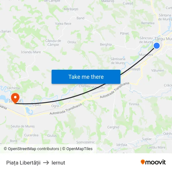 Piața Libertății to Iernut map