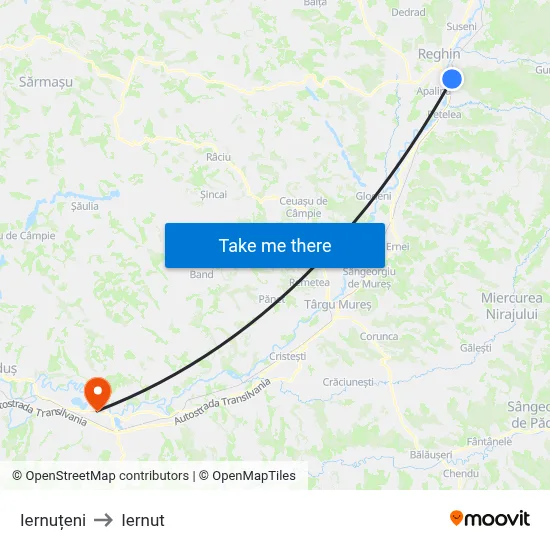 Iernuțeni to Iernut map