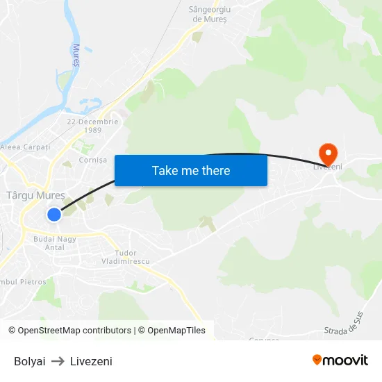 Bolyai to Livezeni map
