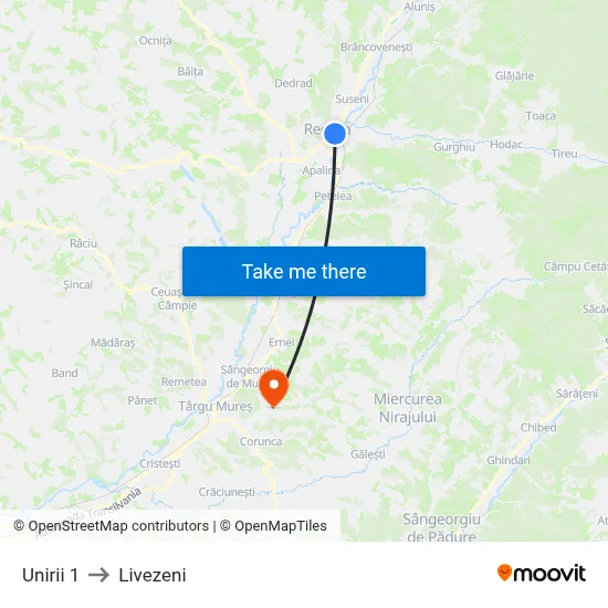 Unirii 1 to Livezeni map