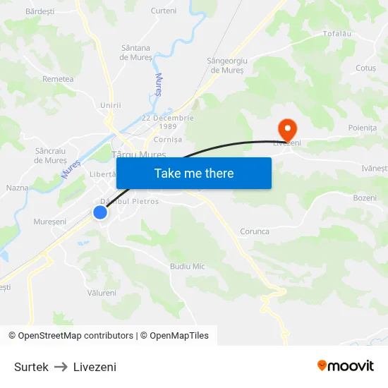 Surtek to Livezeni map