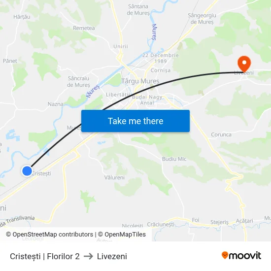 Cristești | Florilor 2 to Livezeni map