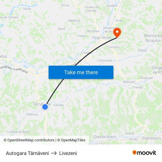 Autogara Târnăveni to Livezeni map