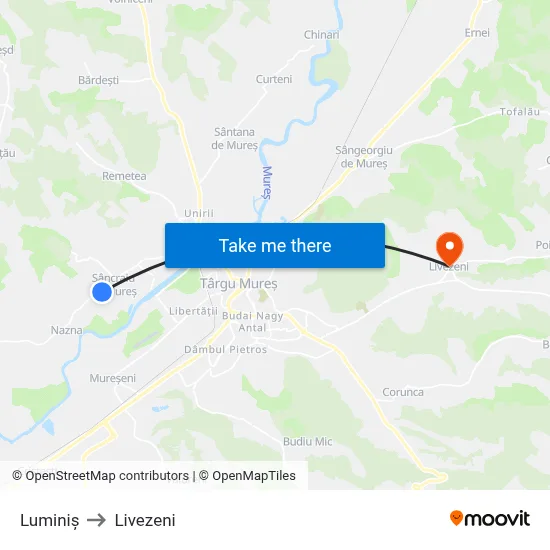 Luminiș to Livezeni map