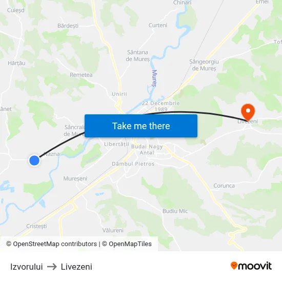 Izvorului to Livezeni map