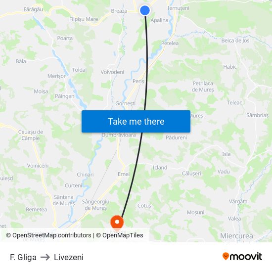 F. Gliga to Livezeni map