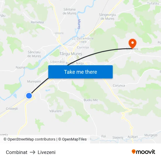 Combinat to Livezeni map