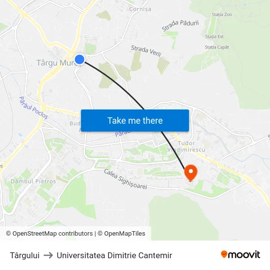 Târgului to Universitatea Dimitrie Cantemir map