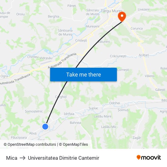 Mica to Universitatea Dimitrie Cantemir map