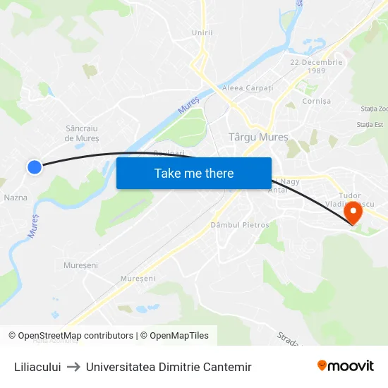 Liliacului to Universitatea Dimitrie Cantemir map
