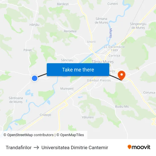 Trandafirilor to Universitatea Dimitrie Cantemir map
