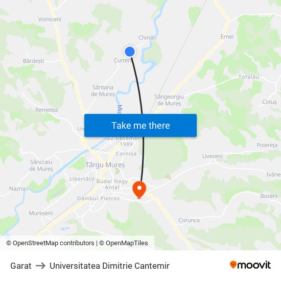 Garat to Universitatea Dimitrie Cantemir map