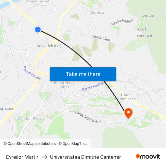 Evreilor Martiri to Universitatea Dimitrie Cantemir map