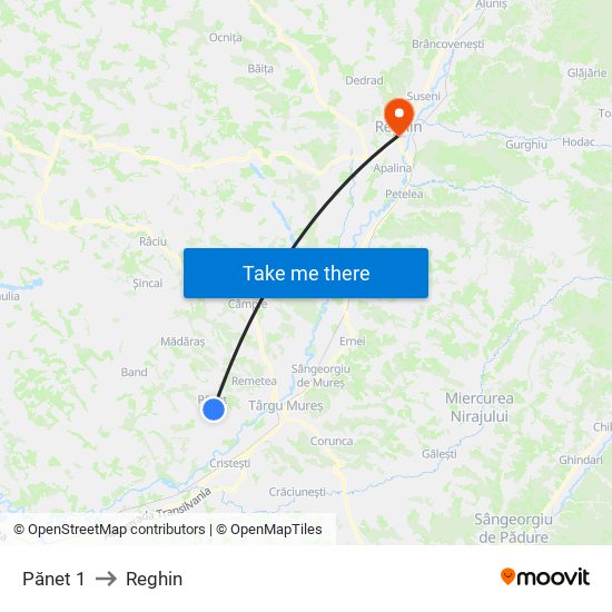 Pănet 1 to Reghin map