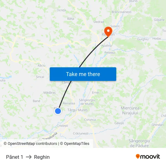 Pănet 1 to Reghin map