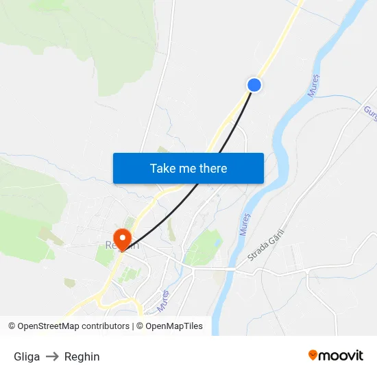 Gliga to Reghin map