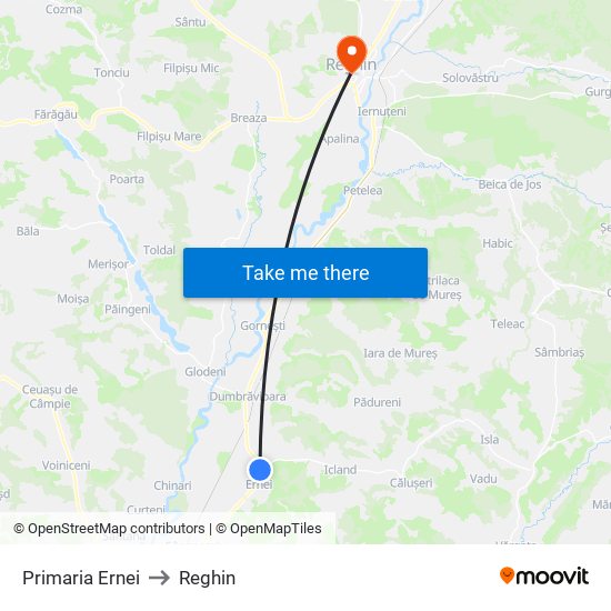 Primaria Ernei to Reghin map