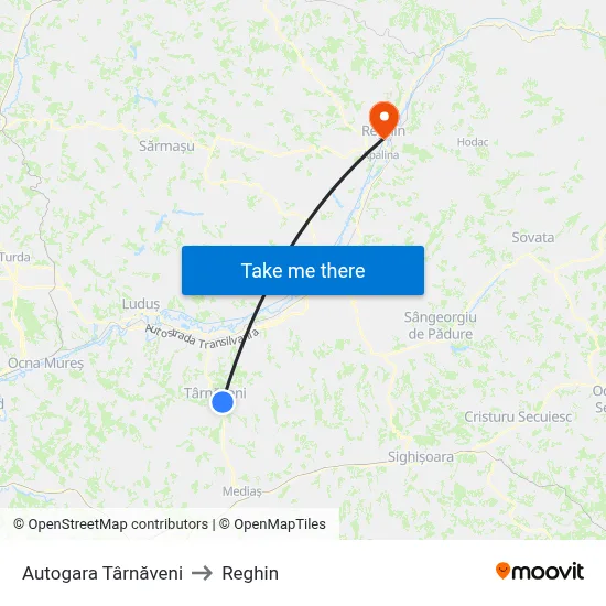 Autogara Târnăveni to Reghin map