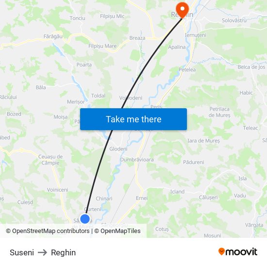 Suseni to Reghin map
