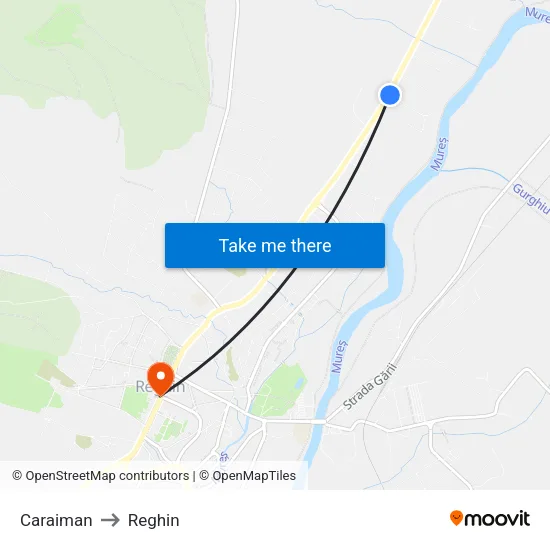 Caraiman to Reghin map