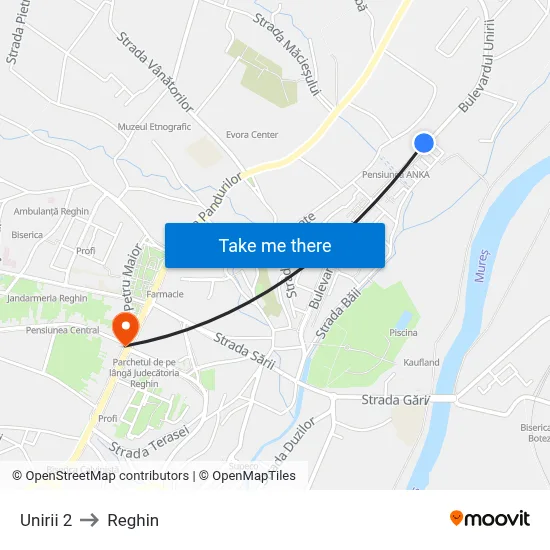 Unirii 2 to Reghin map
