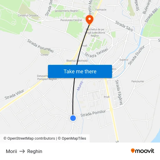 Morii to Reghin map