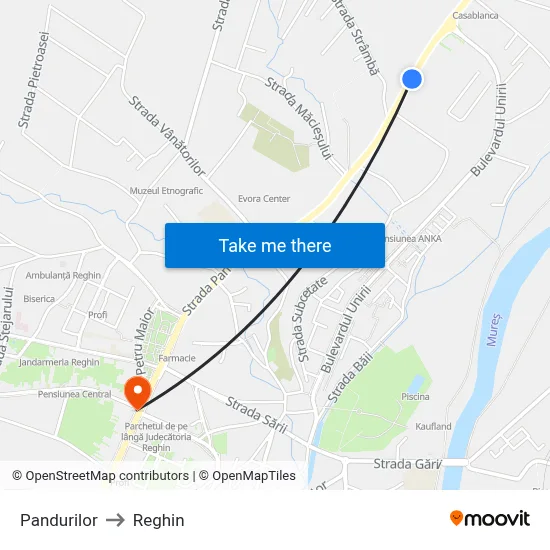 Pandurilor to Reghin map