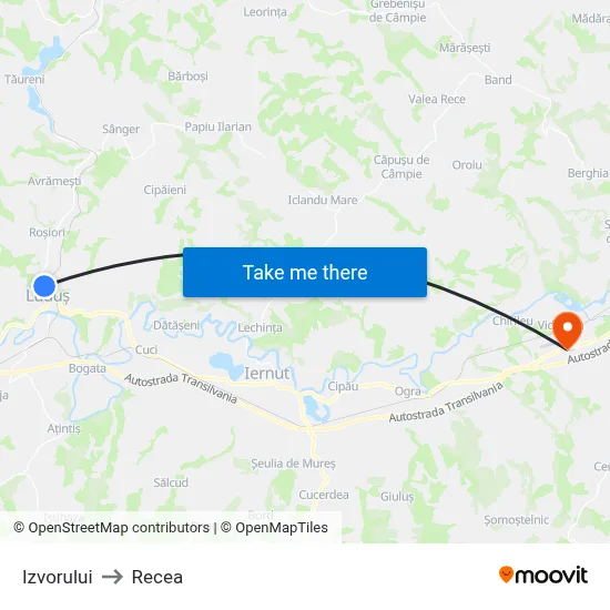 Izvorului to Recea map