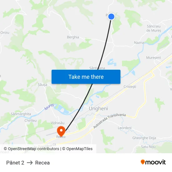 Pănet 2 to Recea map