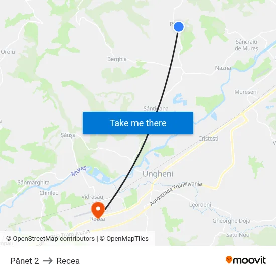 Pănet 2 to Recea map