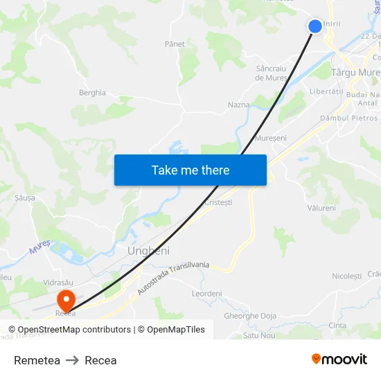 Remetea to Recea map