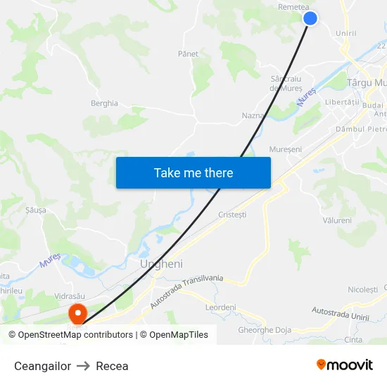 Ceangailor to Recea map