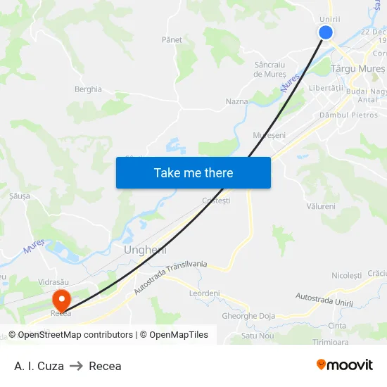 A. I. Cuza to Recea map