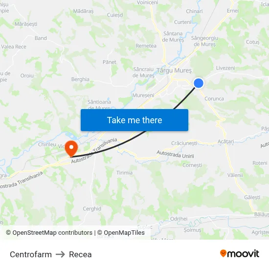 Centrofarm to Recea map