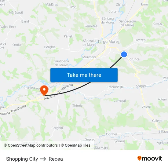 Shopping City to Recea map