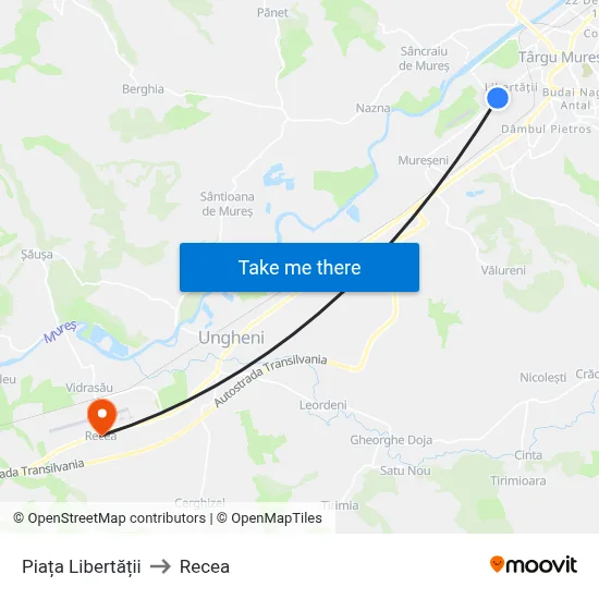 Piața Libertății to Recea map