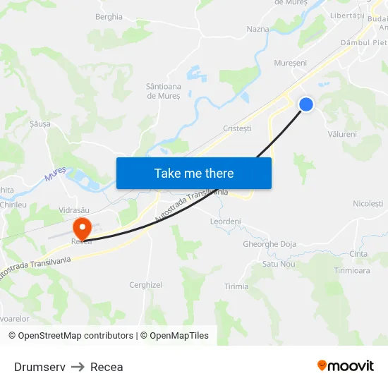 Drumserv to Recea map